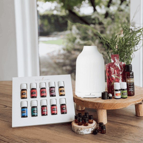 Starterkit met Adobe Mist Diffuser – matwitte diffuser in keramiek-look met 12 etherische oliën, draagolie en NingXia Red voor natuurlijke ondersteuning thuis