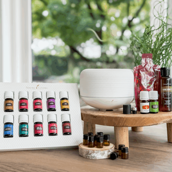 Young Living Starterkit met keramische Macaron diffuser en 12 essentiële oliën. Ideaal voor een natuurlijke low-tox start thuis.